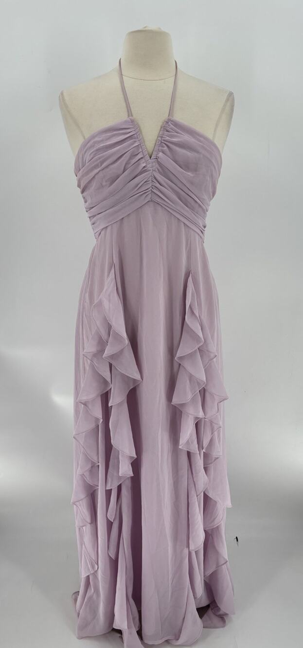 Here Comes the Sun Ruffle Halter Maxi Dress Womens Large Lavender Fairy Cocktail